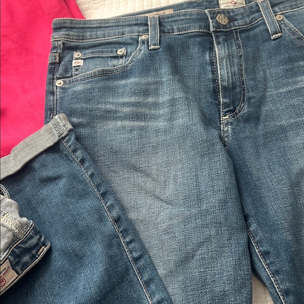 Ag Adriano Goldschmied Women's Mid-Blue Roll-Up Jeans - Picture 4 of 6